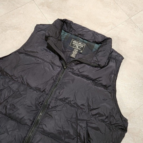 Eddie Bauer Mens XL Black Goose Down Puffer Vest Jacket Outdoor Hiking Pockets